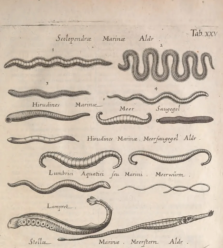 An illustration from Historiae naturalis de quadrupetibus libri : cum aeneis figuris; [Historiae naturalis de serpentibus libri II ; Historiae naturalis de insectis libri III ; Historiae naturalis de exanguibus aquaticis libri IV ; Historiae naturalis de piscibus et cetis libri V ; Historiae naturalis de avibus libri VI], 1650, leaf 1068