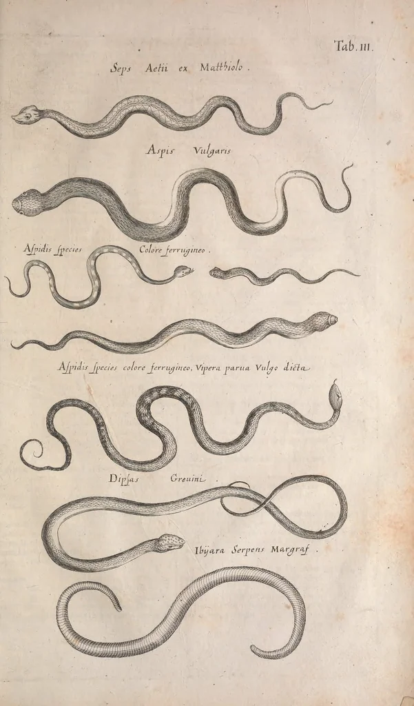 An illustration from Historiae naturalis de quadrupetibus libri : cum aeneis figuris; [Historiae naturalis de serpentibus libri II ; Historiae naturalis de insectis libri III ; Historiae naturalis de exanguibus aquaticis libri IV ; Historiae naturalis de piscibus et cetis libri V ; Historiae naturalis de avibus libri VI], 1650, leaf 1106