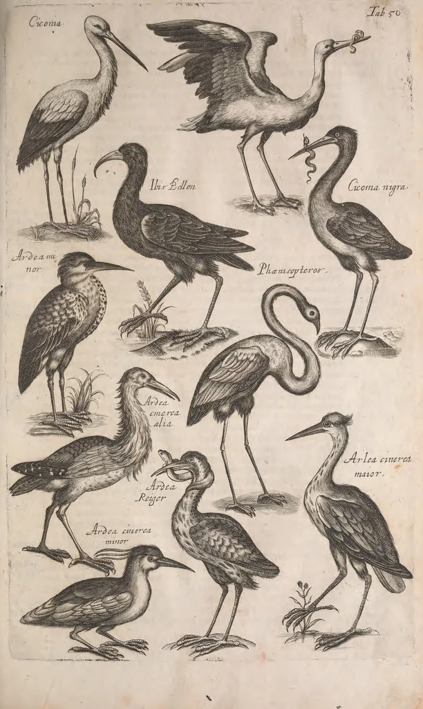 An illustration from Historiae naturalis de quadrupetibus libri : cum aeneis figuris; [Historiae naturalis de serpentibus libri II ; Historiae naturalis de insectis libri III ; Historiae naturalis de exanguibus aquaticis libri IV ; Historiae naturalis de piscibus et cetis libri V ; Historiae naturalis de avibus libri VI], 1650, leaf 252