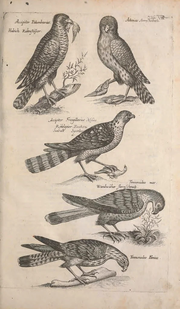 An illustration from Historiae naturalis de quadrupetibus libri : cum aeneis figuris; [Historiae naturalis de serpentibus libri II ; Historiae naturalis de insectis libri III ; Historiae naturalis de exanguibus aquaticis libri IV ; Historiae naturalis de piscibus et cetis libri V ; Historiae naturalis de avibus libri VI], 1650, leaf 42
