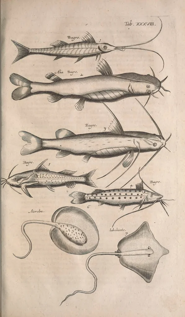 An illustration from Historiae naturalis de quadrupetibus libri : cum aeneis figuris; [Historiae naturalis de serpentibus libri II ; Historiae naturalis de insectis libri III ; Historiae naturalis de exanguibus aquaticis libri IV ; Historiae naturalis de piscibus et cetis libri V ; Historiae naturalis de avibus libri VI], 1650, leaf 644