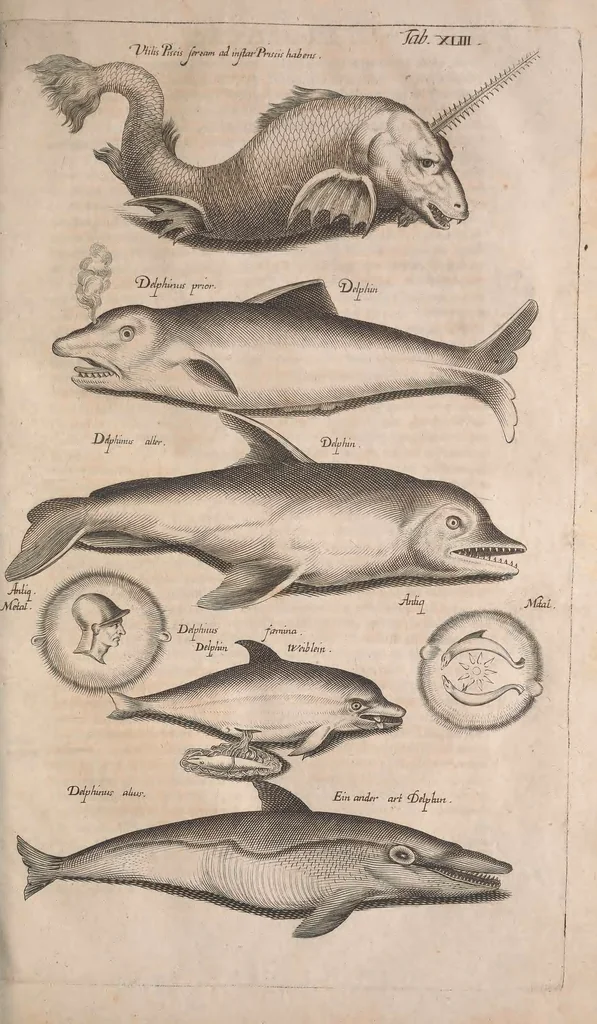 An illustration from Historiae naturalis de quadrupetibus libri : cum aeneis figuris; [Historiae naturalis de serpentibus libri II ; Historiae naturalis de insectis libri III ; Historiae naturalis de exanguibus aquaticis libri IV ; Historiae naturalis de piscibus et cetis libri V ; Historiae naturalis de avibus libri VI], 1650, leaf 668