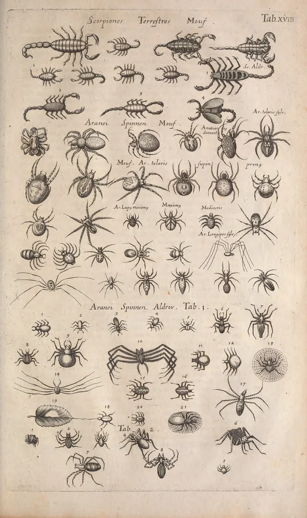 An illustration from Historiae naturalis de quadrupetibus libri : cum aeneis figuris; [Historiae naturalis de serpentibus libri II ; Historiae naturalis de insectis libri III ; Historiae naturalis de exanguibus aquaticis libri IV ; Historiae naturalis de piscibus et cetis libri V ; Historiae naturalis de avibus libri VI], 1650, leaf 986