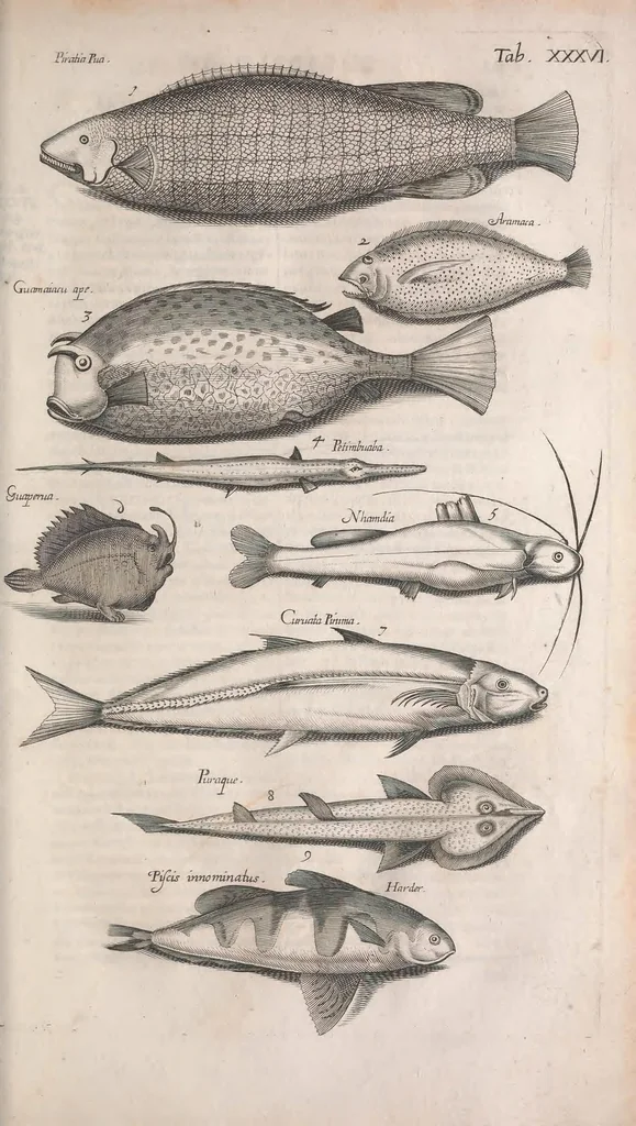 An illustration from Historiae naturalis de quadrupetibus libri : cum aeneis figuris; [Historiae naturalis de serpentibus libri II ; Historiae naturalis de insectis libri III ; Historiae naturalis de exanguibus aquaticis libri IV ; Historiae naturalis de piscibus et cetis libri V ; Historiae naturalis de avibus libri VI], 1650, leaf 275