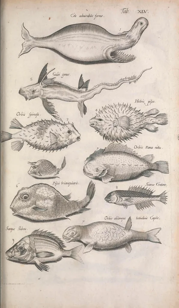 An illustration from Historiae naturalis de quadrupetibus libri : cum aeneis figuris; [Historiae naturalis de serpentibus libri II ; Historiae naturalis de insectis libri III ; Historiae naturalis de exanguibus aquaticis libri IV ; Historiae naturalis de piscibus et cetis libri V ; Historiae naturalis de avibus libri VI], 1650, leaf 315