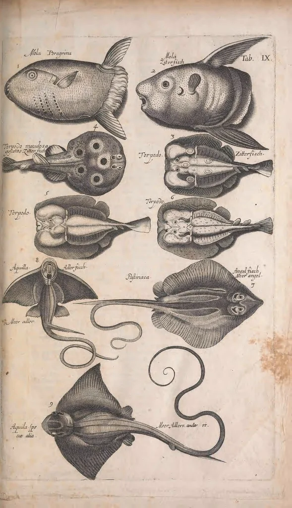 An illustration from Historiae naturalis de quadrupetibus libri : cum aeneis figuris; [Historiae naturalis de serpentibus libri II ; Historiae naturalis de insectis libri III ; Historiae naturalis de exanguibus aquaticis libri IV ; Historiae naturalis de piscibus et cetis libri V ; Historiae naturalis de avibus libri VI], 1650, leaf 51