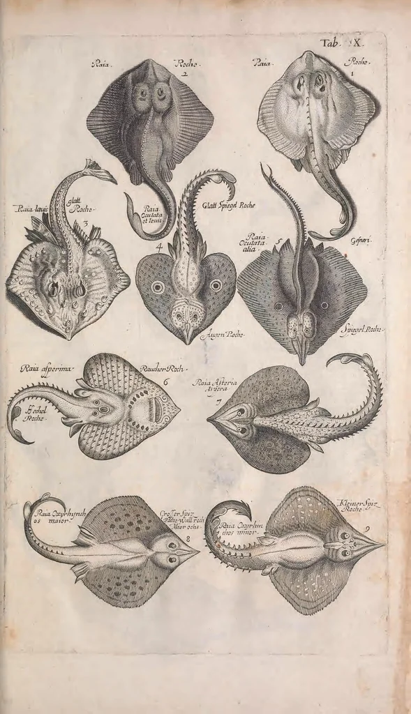 An illustration from Historiae naturalis de quadrupetibus libri : cum aeneis figuris; [Historiae naturalis de serpentibus libri II ; Historiae naturalis de insectis libri III ; Historiae naturalis de exanguibus aquaticis libri IV ; Historiae naturalis de piscibus et cetis libri V ; Historiae naturalis de avibus libri VI], 1650, leaf 59