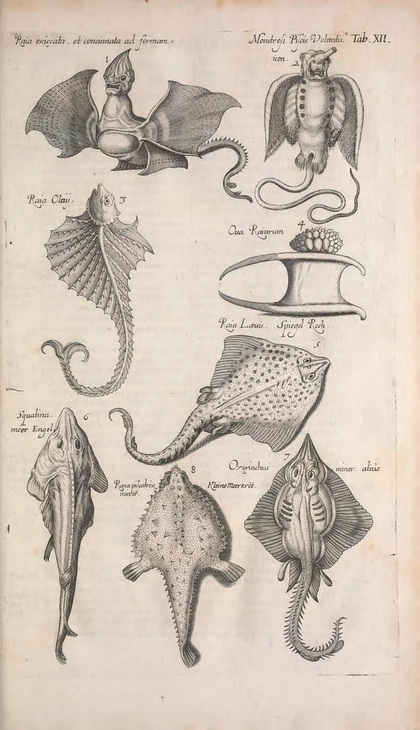 An illustration from Historiae naturalis de quadrupetibus libri : cum aeneis figuris; [Historiae naturalis de serpentibus libri II ; Historiae naturalis de insectis libri III ; Historiae naturalis de exanguibus aquaticis libri IV ; Historiae naturalis de piscibus et cetis libri V ; Historiae naturalis de avibus libri VI], 1650, leaf 63