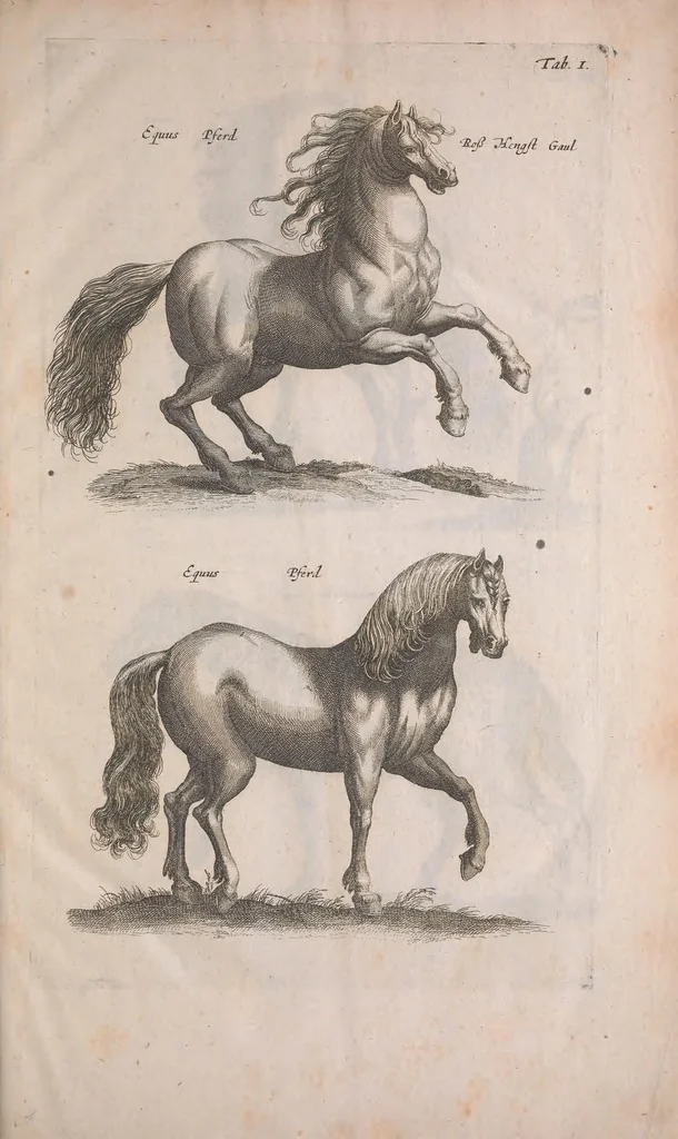 An illustration from Historiae naturalis de quadrupedibus libri : cum aeneis figuris, 1657, leaf 17