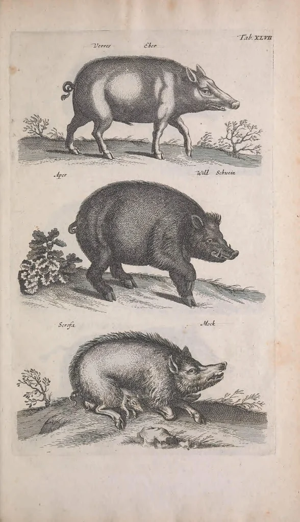 An illustration from Historiae naturalis de quadrupedibus libri : cum aeneis figuris, 1657, leaf 177