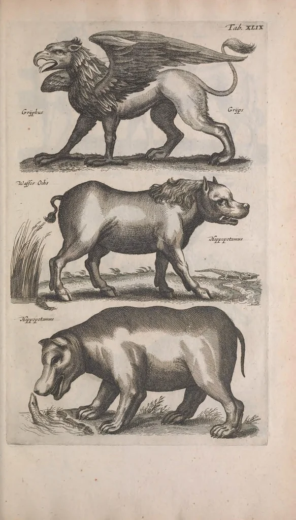 An illustration from Historiae naturalis de quadrupedibus libri : cum aeneis figuris, 1657, leaf 183