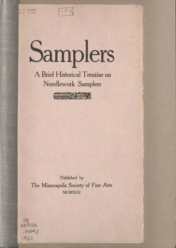 An illustration from A brief historical treatise on needlework samplers by Emma B. Hodge., 1921, leaf 2