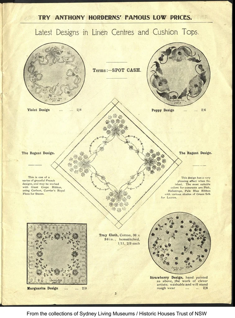 An illustration from Anthony Horderns' price list of art needlework : and materials for fancy work suited to fair fingers., 1911, leaf 6