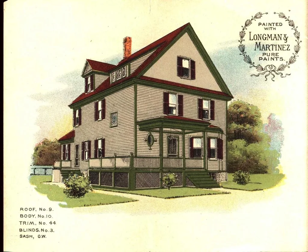 An illustration from House painting suggestions with Longman & Martinez pure paints., 1900, leaf 1