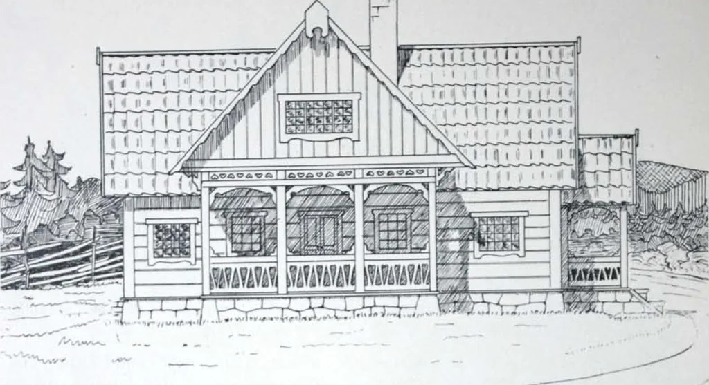 An illustration from How should I build comfortable: cheap and neatly? Villa buildings and private homes: Facade and plans to simpler villas along line costing in construction / af AT Stock Holm., 1907, leaf 23