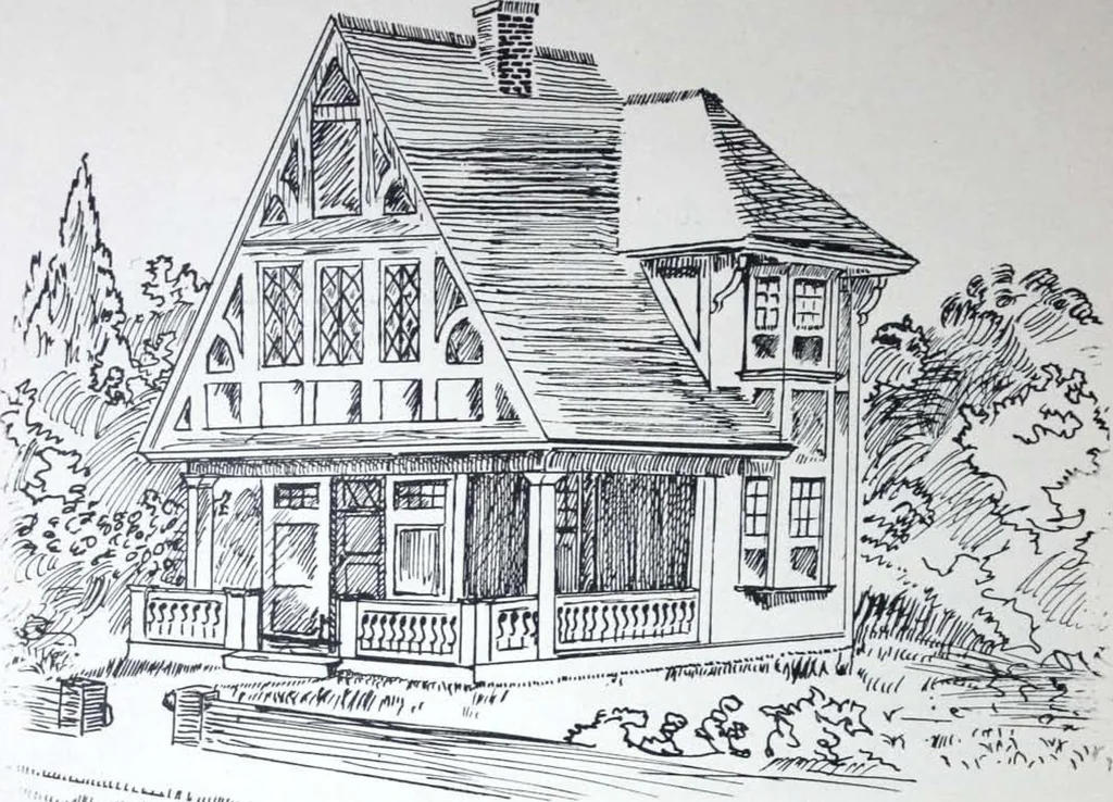 An illustration from How should I build comfortable: cheap and neatly? Villa buildings and private homes: Facade and plans to simpler villas along line costing in construction / af AT Stock Holm., 1907, leaf 27