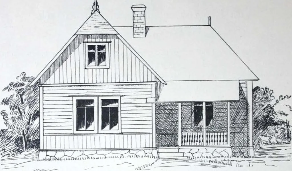 An illustration from How should I build comfortable: cheap and neatly? Villa buildings and private homes: Facade and plans to simpler villas along line costing in construction / af AT Stock Holm., 1907, leaf 29