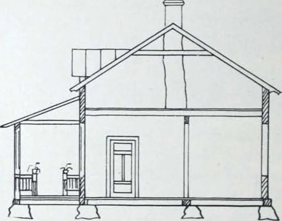 An illustration from How should I build comfortable: cheap and neatly? Villa buildings and private homes: Facade and plans to simpler villas along line costing in construction / af AT Stock Holm., 1907, leaf 35