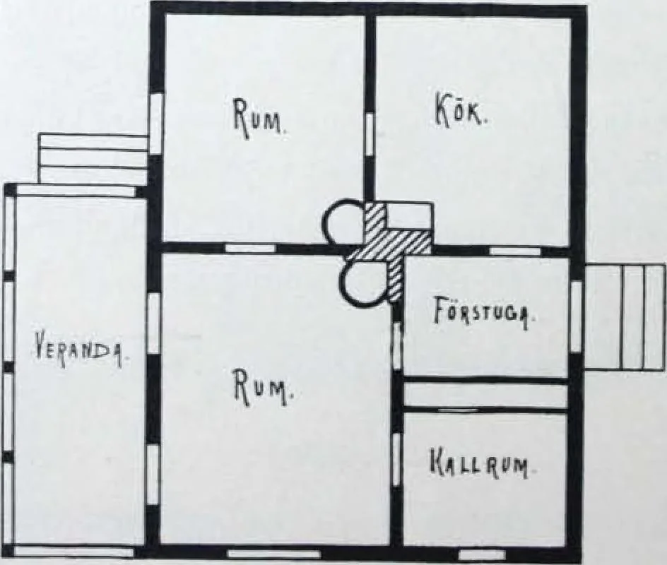 An illustration from How should I build comfortable: cheap and neatly? Villa buildings and private homes: Facade and plans to simpler villas along line costing in construction / af AT Stock Holm., 1907, leaf 35