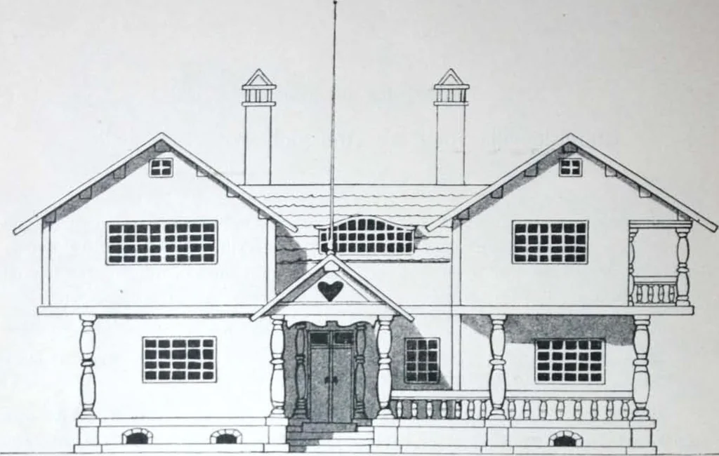 An illustration from How should I build comfortable: cheap and neatly? Villa buildings and private homes: Facade and plans to simpler villas along line costing in construction / af AT Stock Holm., 1907, leaf 43