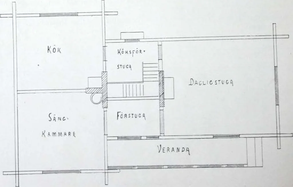 An illustration from How should I build comfortable: cheap and neatly? Villa buildings and private homes: Facade and plans to simpler villas along line costing in construction / af AT Stock Holm., 1907, leaf 45