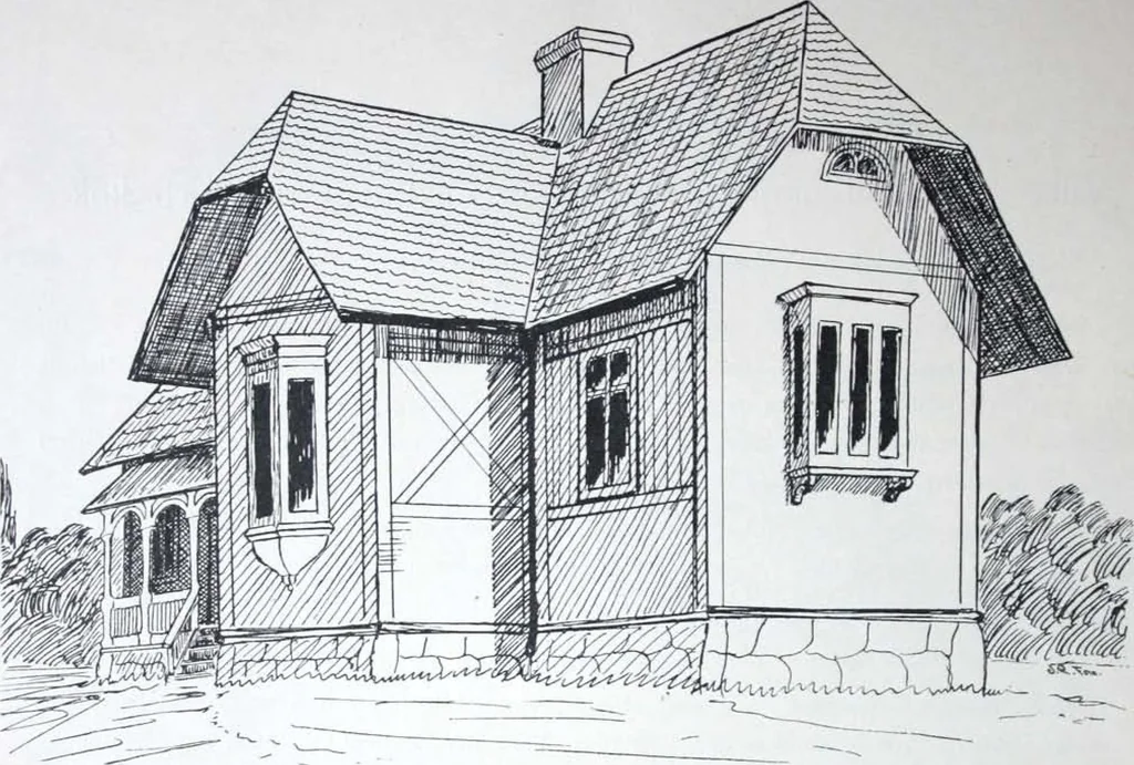 An illustration from How should I build comfortable: cheap and neatly? Villa buildings and private homes: Facade and plans to simpler villas along line costing in construction / af AT Stock Holm., 1907, leaf 47