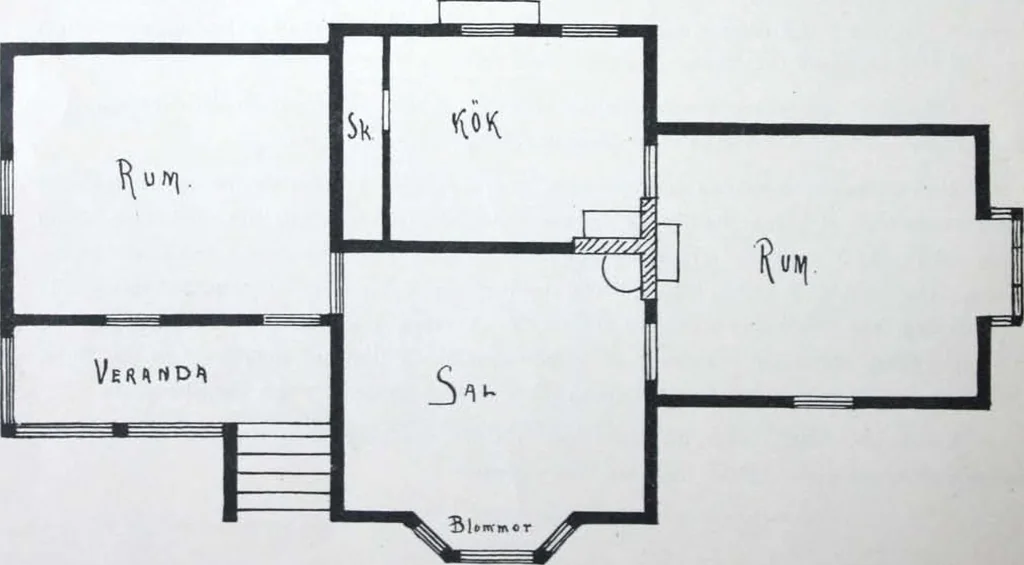 An illustration from How should I build comfortable: cheap and neatly? Villa buildings and private homes: Facade and plans to simpler villas along line costing in construction / af AT Stock Holm., 1907, leaf 47