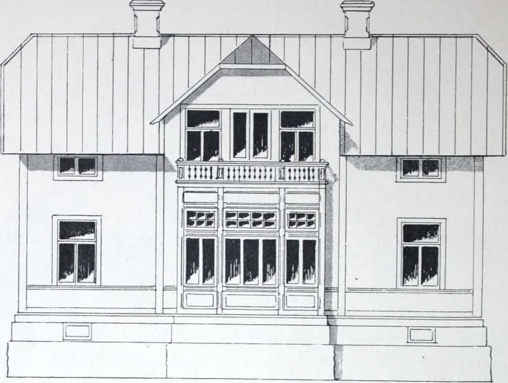 An illustration from How should I build comfortable: cheap and neatly? Villa buildings and private homes: Facade and plans to simpler villas along line costing in construction / af AT Stock Holm., 1907, leaf 55