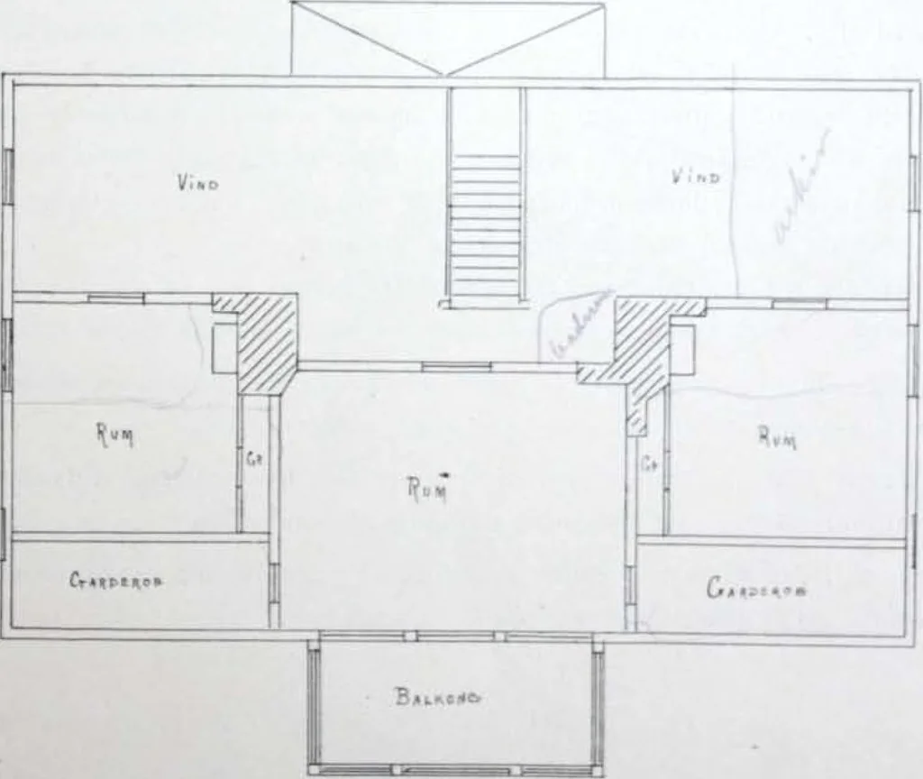 An illustration from How should I build comfortable: cheap and neatly? Villa buildings and private homes: Facade and plans to simpler villas along line costing in construction / af AT Stock Holm., 1907, leaf 56