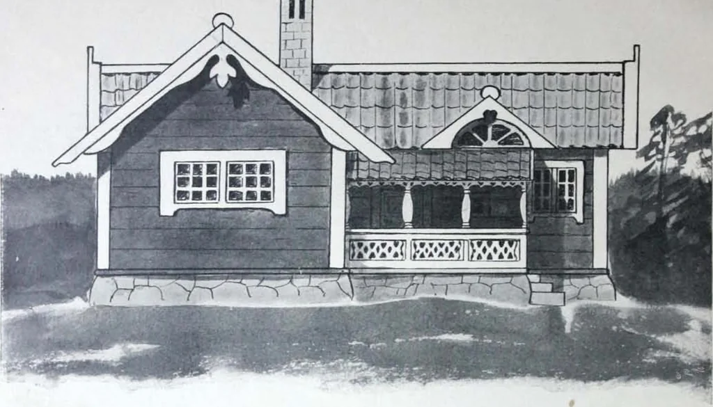 An illustration from How should I build comfortable: cheap and neatly? Villa buildings and private homes: Facade and plans to simpler villas along line costing in construction / af AT Stock Holm., 1907, leaf 9