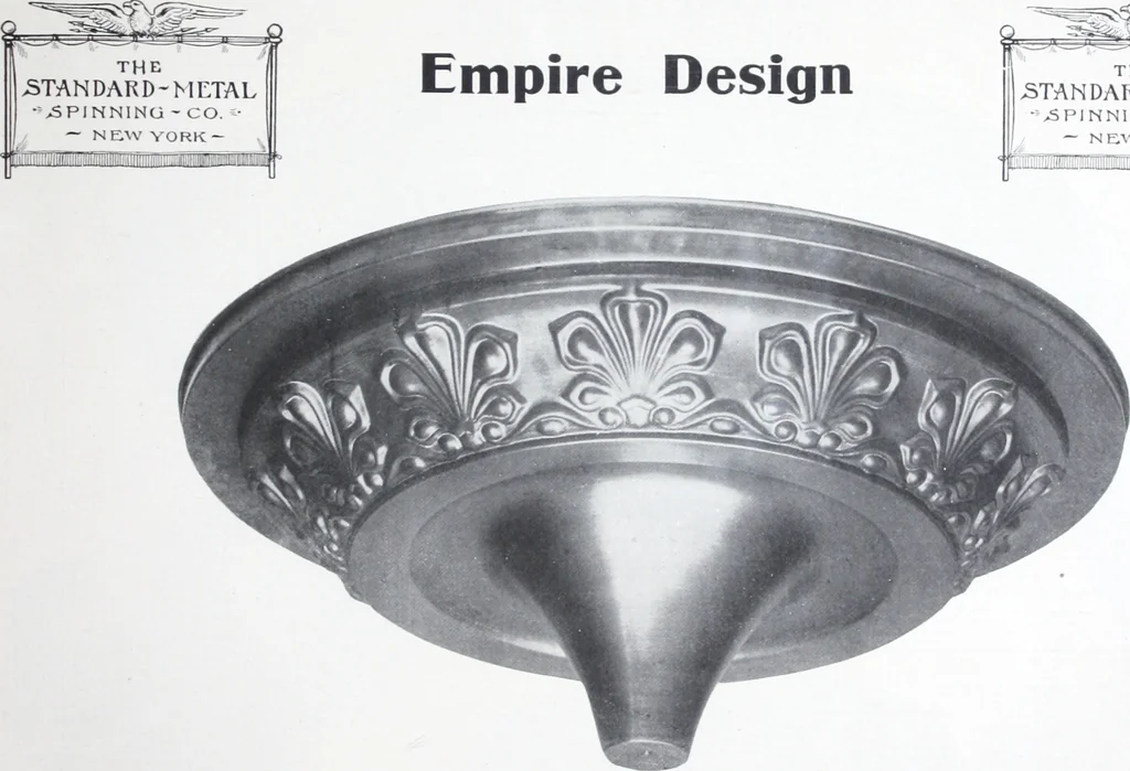 An illustration from Illustrated catalog of ornamental spun and stamped shells and fittings for gas and electric fixtures manufactured by the Standard Metal Spinning Co., 1914, leaf 10