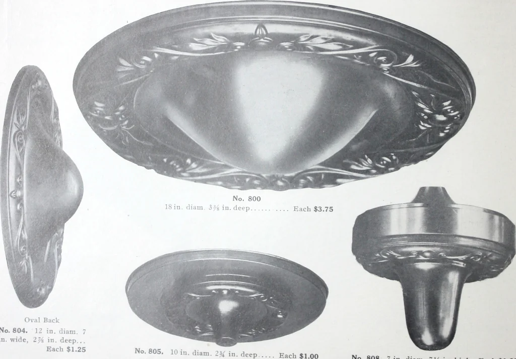 An illustration from Illustrated catalog of ornamental spun and stamped shells and fittings for gas and electric fixtures manufactured by the Standard Metal Spinning Co., 1914, leaf 11