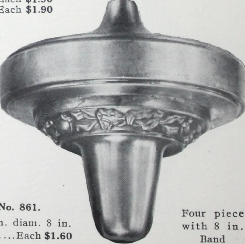 An illustration from Illustrated catalog of ornamental spun and stamped shells and fittings for gas and electric fixtures manufactured by the Standard Metal Spinning Co., 1914, leaf 7