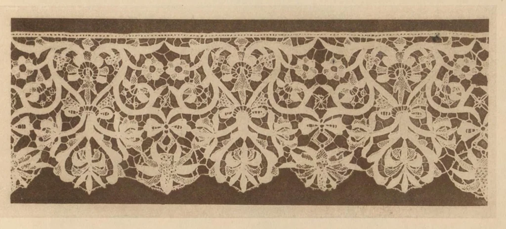 An illustration from Irish lace : report upon visits to convents, classes, and schools where lace-making and designing for lace are taught : as well as upon steps taken for assisting the development of the lace industry in Ireland, with illustrations of specimens of recently produced laces, 1887, leaf 20