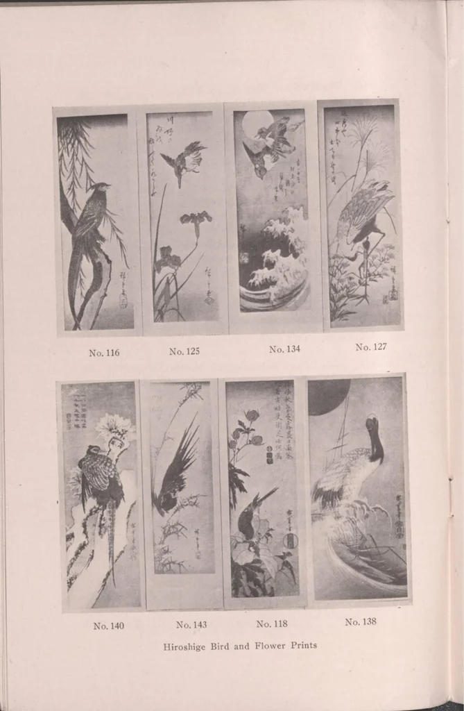 An illustration from Japanese color prints, Chinese and Thibetan paintings : hosoye, broadsheets, pillar prints, triptychs, bird and flower prints, modern men ; to be sold at public auction, April 27th and 28th, 1925 ... the Walpole Galleries., 1925, leaf 13