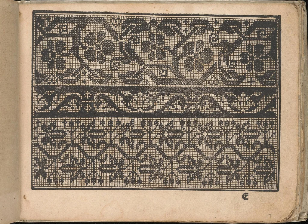 An illustration from Neu künstlichs Modelbuch: Von allerhand artlichen und gerechten Modeln, auff der laden zuwircken, 1598, leaf 17