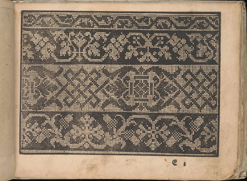 An illustration from Neu künstlichs Modelbuch: Von allerhand artlichen und gerechten Modeln, auff der laden zuwircken, 1598, leaf 19