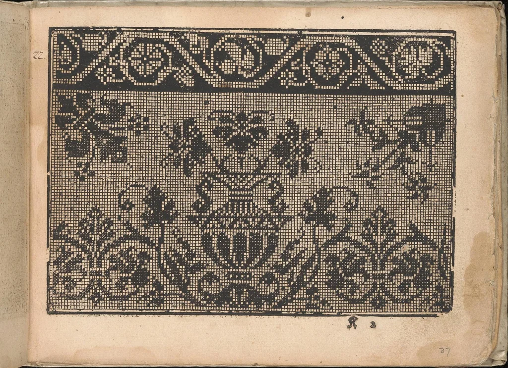 An illustration from Neu künstlichs Modelbuch: Von allerhand artlichen und gerechten Modeln, auff der laden zuwircken, 1598, leaf 37