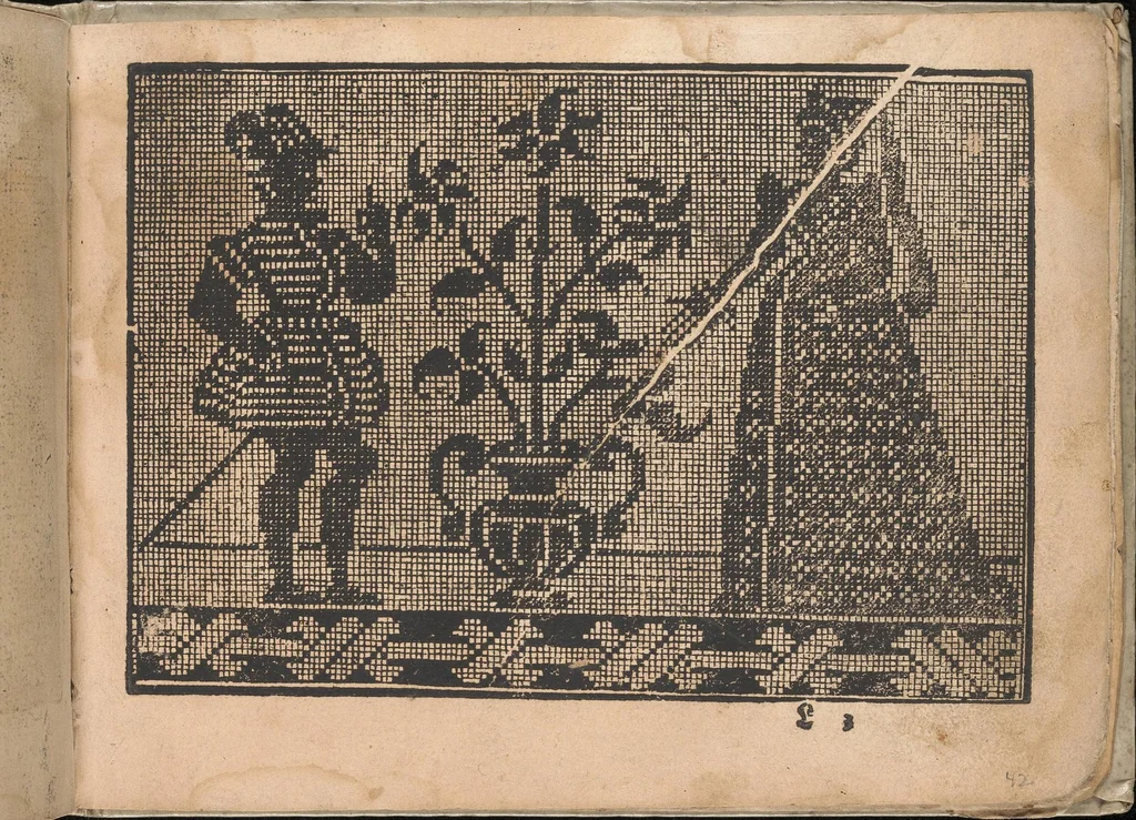 An illustration from Neu künstlichs Modelbuch: Von allerhand artlichen und gerechten Modeln, auff der laden zuwircken, 1598, leaf 42