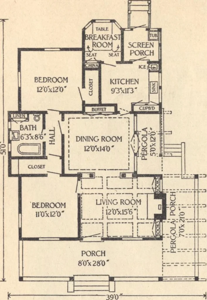 An illustration from Journal bungalows, 1916, leaf 49