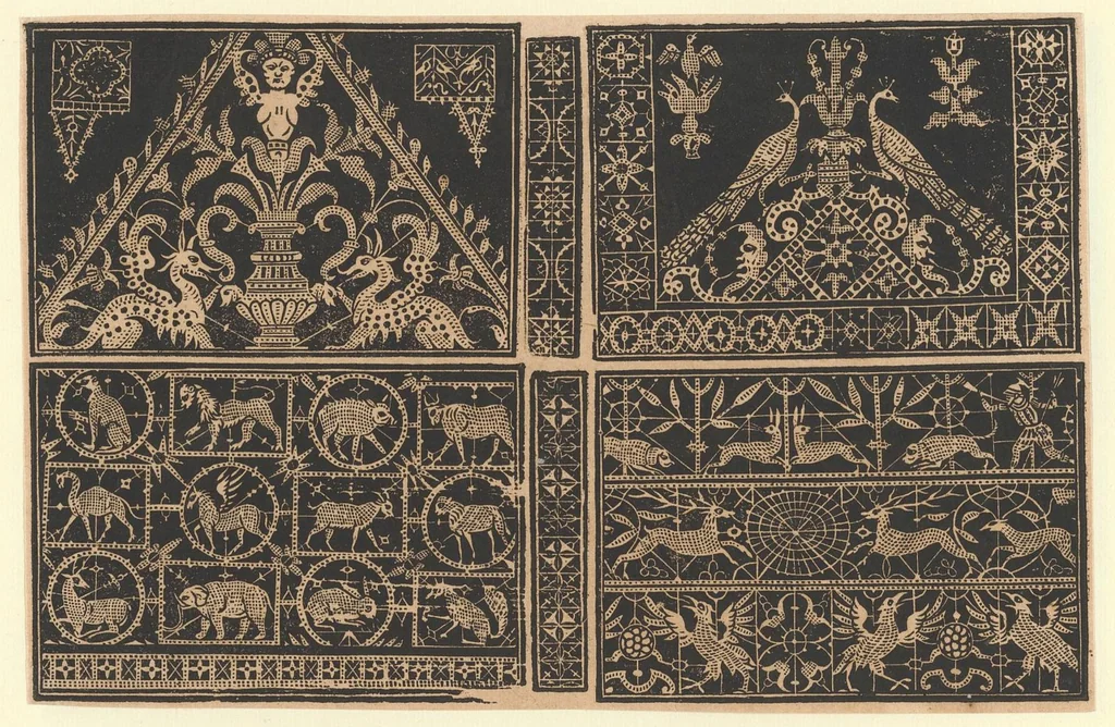 An illustration from Schön newes Modelbuch, von sechshundert [600] ausserwehlten künstlichen sowol Italiaischen, Frantzosischen, Niderlandischen, Engellandischen als Teutschen Modeln; allen Seydenstickern, Nahterin und solcher Arbeit gefliessenen Weibspersohnen zu Nutz zugerichtet, 1617, leaf 11