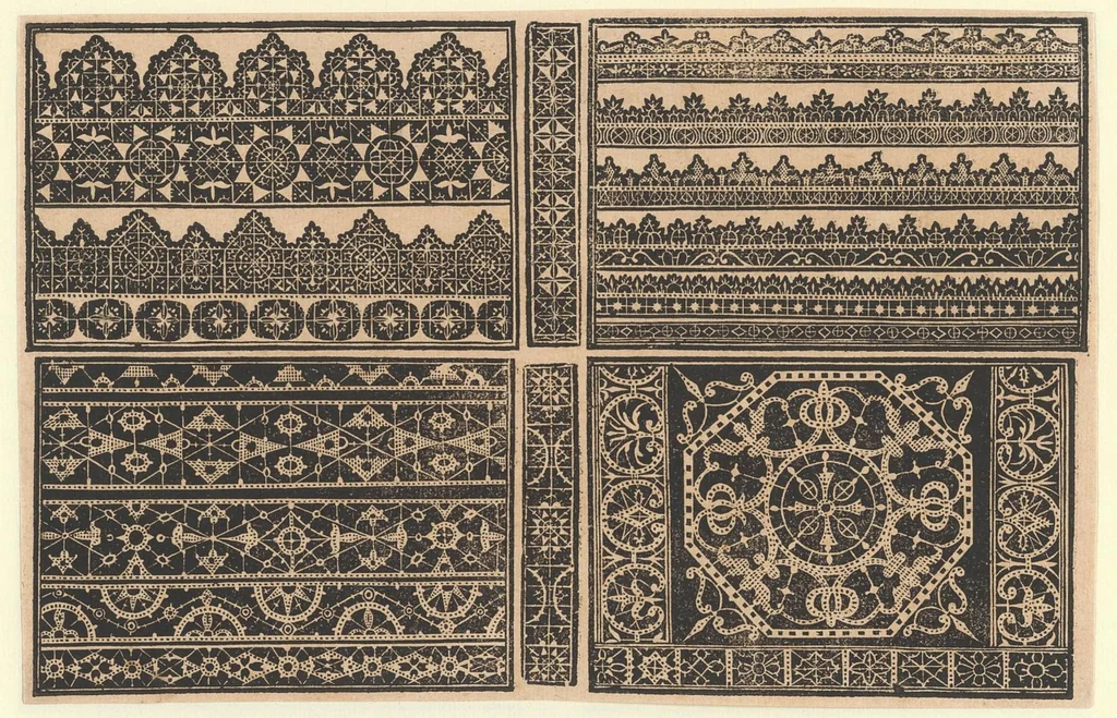 An illustration from Schön newes Modelbuch, von sechshundert [600] ausserwehlten künstlichen sowol Italiaischen, Frantzosischen, Niderlandischen, Engellandischen als Teutschen Modeln; allen Seydenstickern, Nahterin und solcher Arbeit gefliessenen Weibspersohnen zu Nutz zugerichtet, 1617, leaf 12