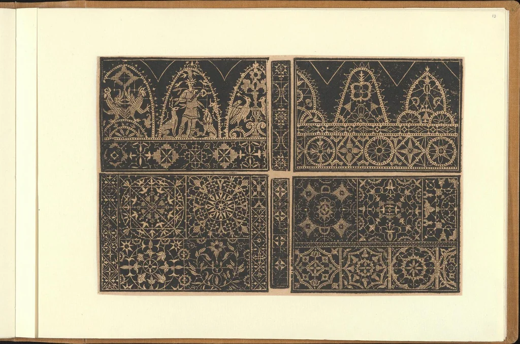 An illustration from Schön newes Modelbuch, von sechshundert [600] ausserwehlten künstlichen sowol Italiaischen, Frantzosischen, Niderlandischen, Engellandischen als Teutschen Modeln; allen Seydenstickern, Nahterin und solcher Arbeit gefliessenen Weibspersohnen zu Nutz zugerichtet, 1617, leaf 13