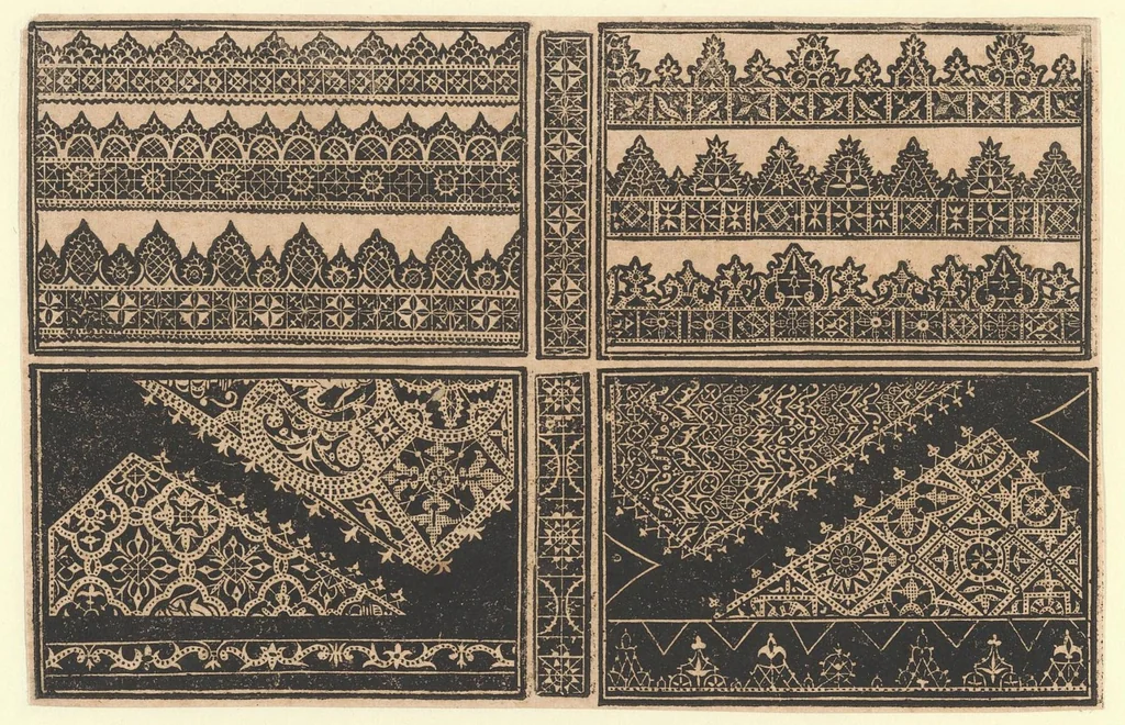 An illustration from Schön newes Modelbuch, von sechshundert [600] ausserwehlten künstlichen sowol Italiaischen, Frantzosischen, Niderlandischen, Engellandischen als Teutschen Modeln; allen Seydenstickern, Nahterin und solcher Arbeit gefliessenen Weibspersohnen zu Nutz zugerichtet, 1617, leaf 14