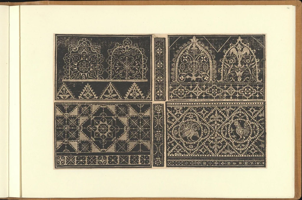 An illustration from Schön newes Modelbuch, von sechshundert [600] ausserwehlten künstlichen sowol Italiaischen, Frantzosischen, Niderlandischen, Engellandischen als Teutschen Modeln; allen Seydenstickern, Nahterin und solcher Arbeit gefliessenen Weibspersohnen zu Nutz zugerichtet, 1617, leaf 16