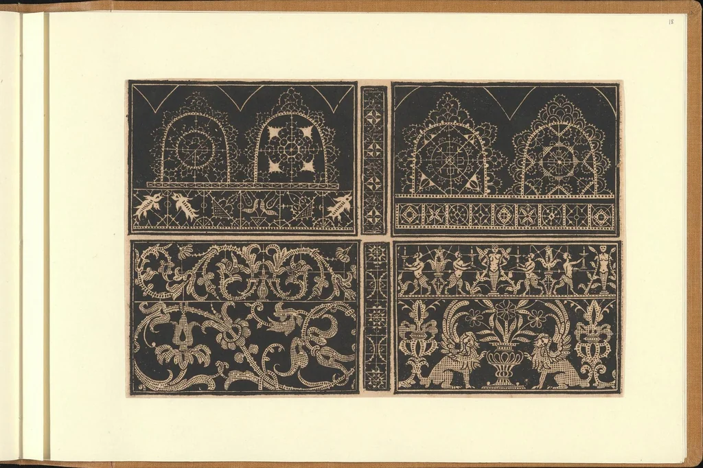 An illustration from Schön newes Modelbuch, von sechshundert [600] ausserwehlten künstlichen sowol Italiaischen, Frantzosischen, Niderlandischen, Engellandischen als Teutschen Modeln; allen Seydenstickern, Nahterin und solcher Arbeit gefliessenen Weibspersohnen zu Nutz zugerichtet, 1617, leaf 18