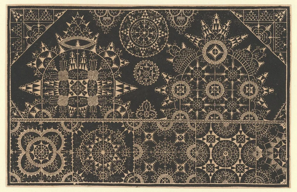 An illustration from Schön newes Modelbuch, von sechshundert [600] ausserwehlten künstlichen sowol Italiaischen, Frantzosischen, Niderlandischen, Engellandischen als Teutschen Modeln; allen Seydenstickern, Nahterin und solcher Arbeit gefliessenen Weibspersohnen zu Nutz zugerichtet, 1617, leaf 3