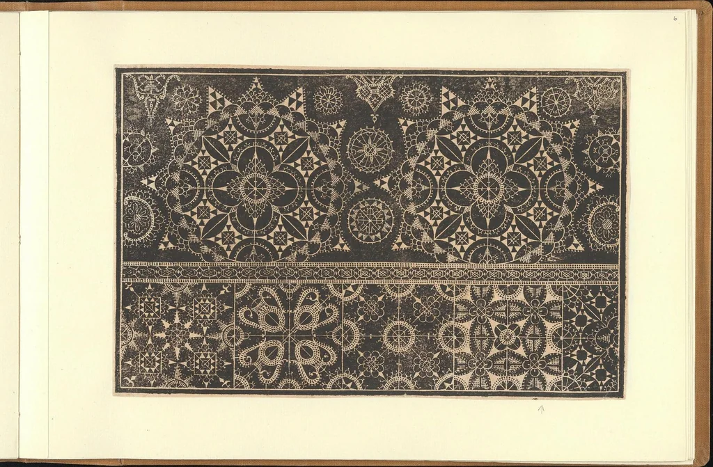 An illustration from Schön newes Modelbuch, von sechshundert [600] ausserwehlten künstlichen sowol Italiaischen, Frantzosischen, Niderlandischen, Engellandischen als Teutschen Modeln; allen Seydenstickern, Nahterin und solcher Arbeit gefliessenen Weibspersohnen zu Nutz zugerichtet, 1617, leaf 6