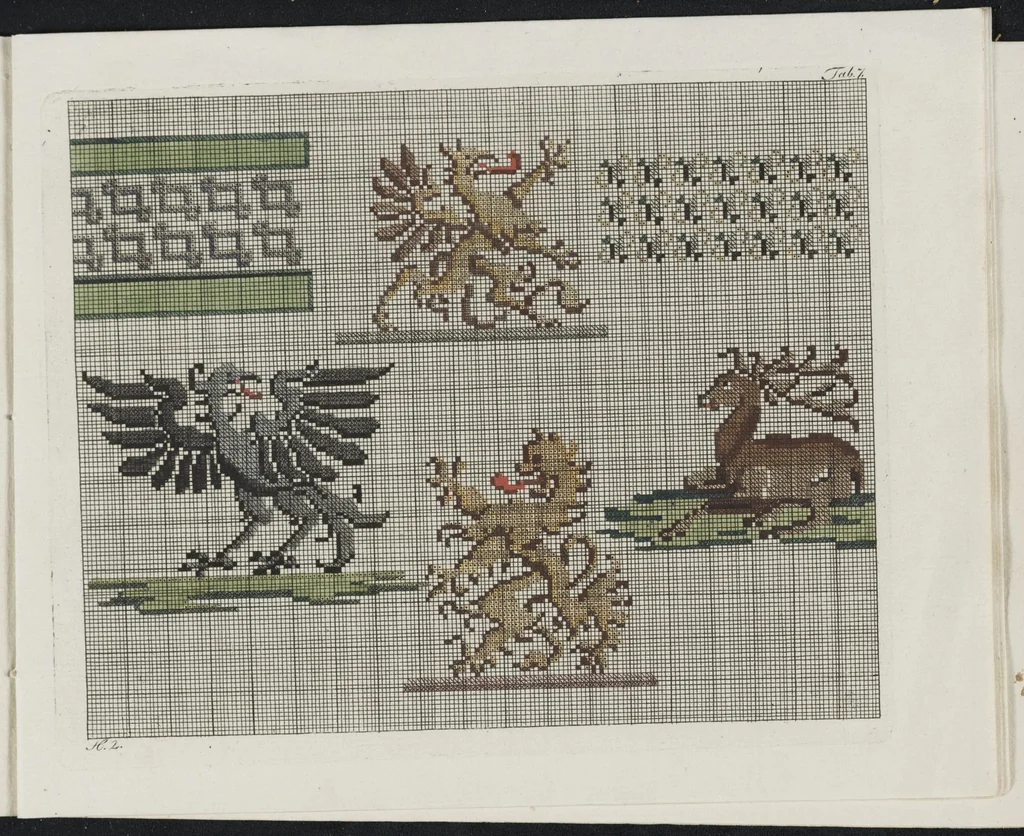 An illustration from Recueil de patrons de tricotage et de broderie : pour servir de suite à L'essai d'application de la peinture à l'art de tricoter ..., 1800, leaf 16
