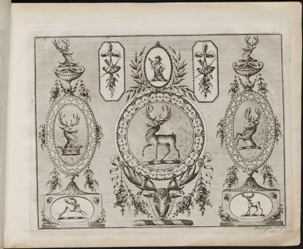 An illustration from J. Lockington's book of ornamented crests : engraved on twelve copper plates, as a cabinet for the gentleman and curious fancy worker, or pattern-book for the coach painter, engraver, jeweller, sadler, plater, embroider, modeller, &c, 1812, leaf 12